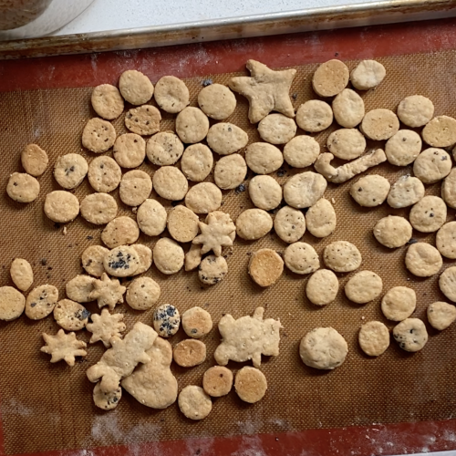 Baking sheet with crackers on top